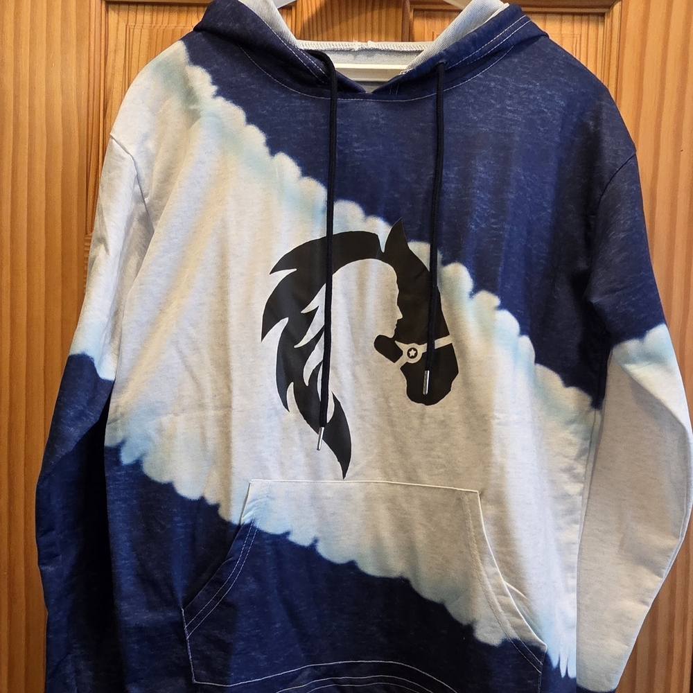 Blue and White Hoodie with Horse Girl Logo
